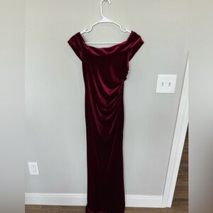 Red Velvet Off the Shoulder Maxi Dress